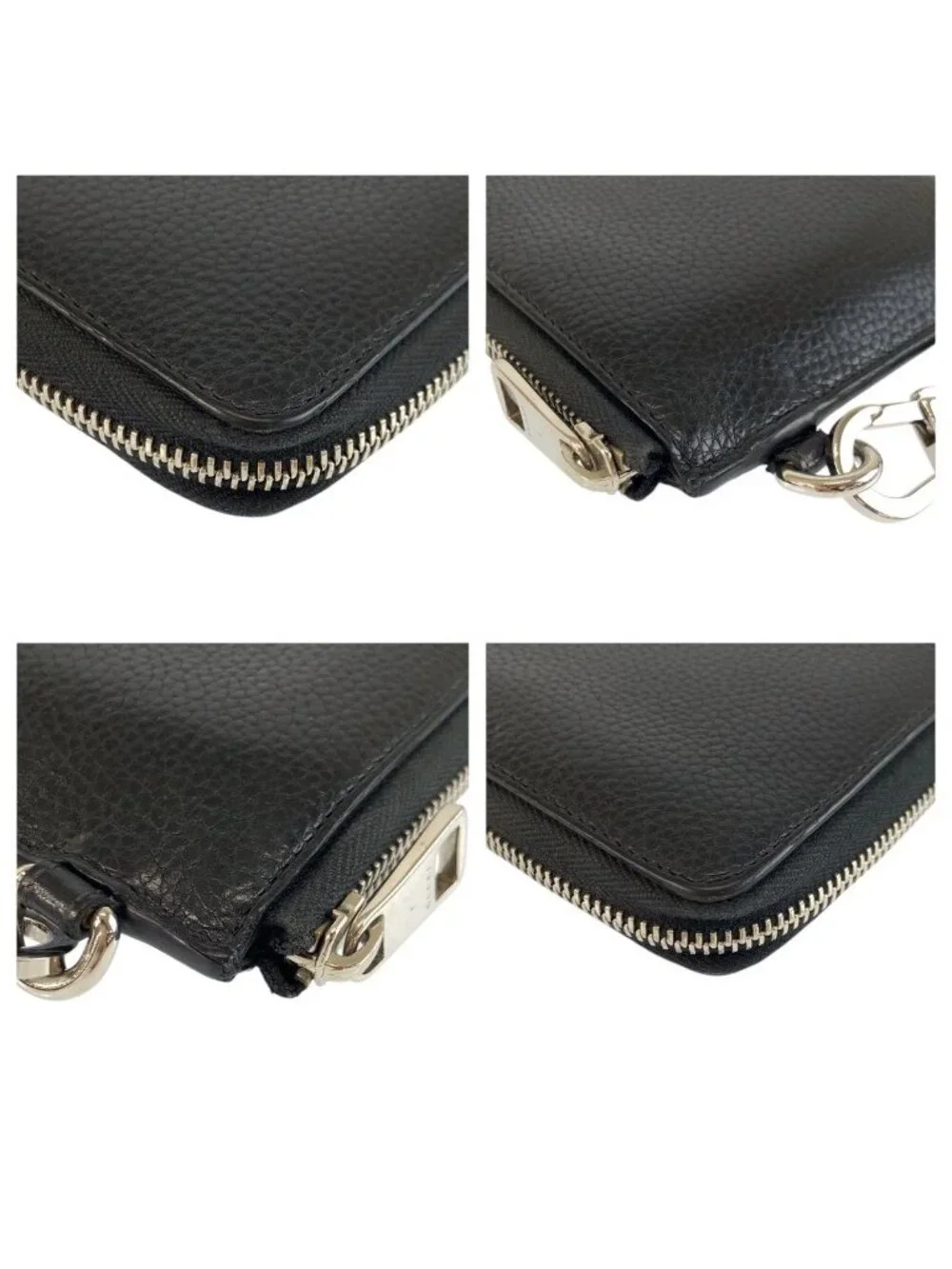 Gucci GG Metal Black Silver Leather Wallet Wrist